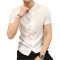 夏季男士棉麻短袖衬衫中式盘扣唐装青年修身透气亚麻中山装 L适合95-105斤 灰色