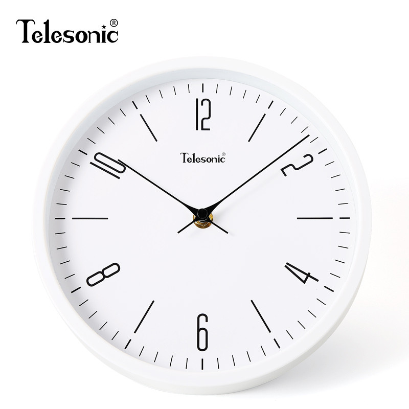 天王星(Telesonic)客厅圆形个性创意时钟表简约艺术现代家庭餐厅卧室书房挂钟静音石英钟 9英寸白色