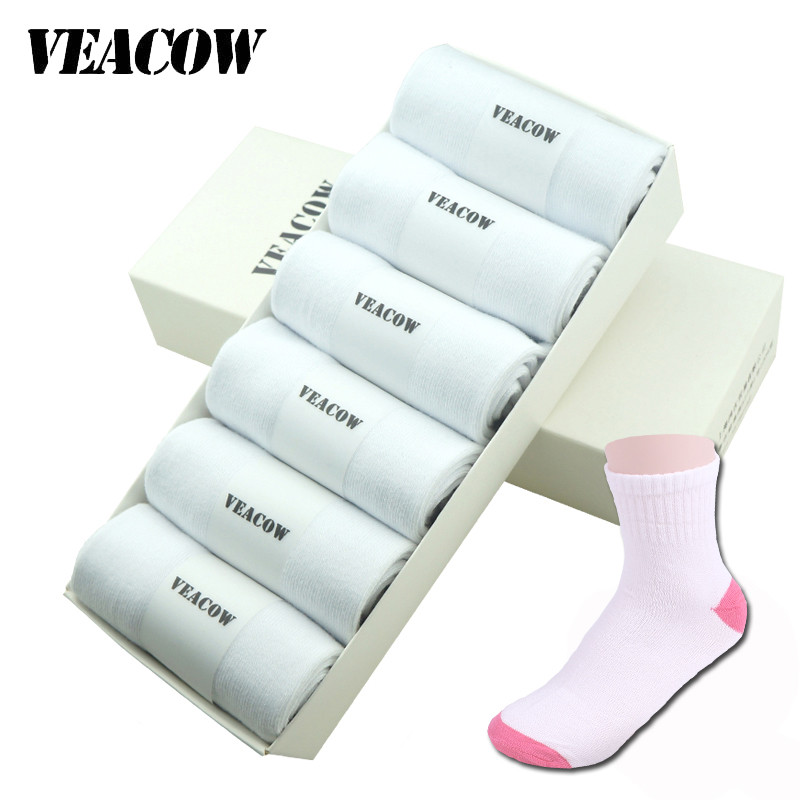 VEACOW 10双装 男女士四季运动休闲螺纹口中筒袜 女款10双装（礼袋装） 均码