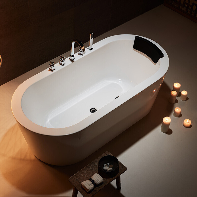 浴缸家用欧式亚克力大浴缸卫生间独立式浴盆浴池情侣 ≈1.2m 厚边+五件套