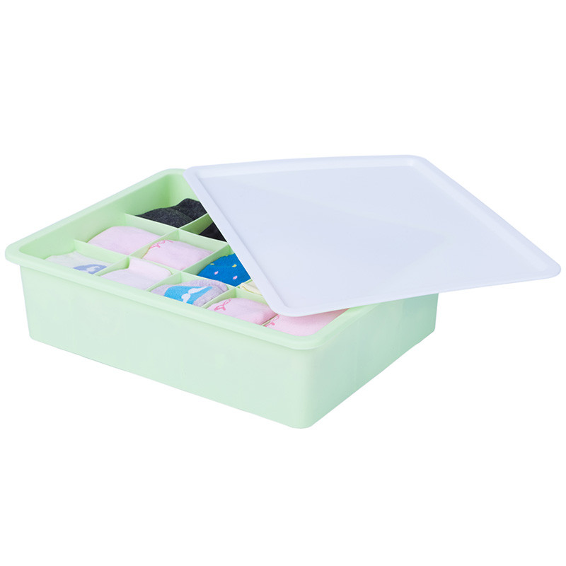 内裤内衣收纳盒塑料有盖整理箱大容量化妆品盒多功能分格袜子盒子_2 15格绿色1个+1盖子