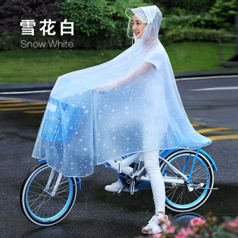 自行车雨衣女成人单人电动车男单车骑车学生骑行雨披创意简约家居家晴雨用具_1 可拆卸双帽檐-雪花白