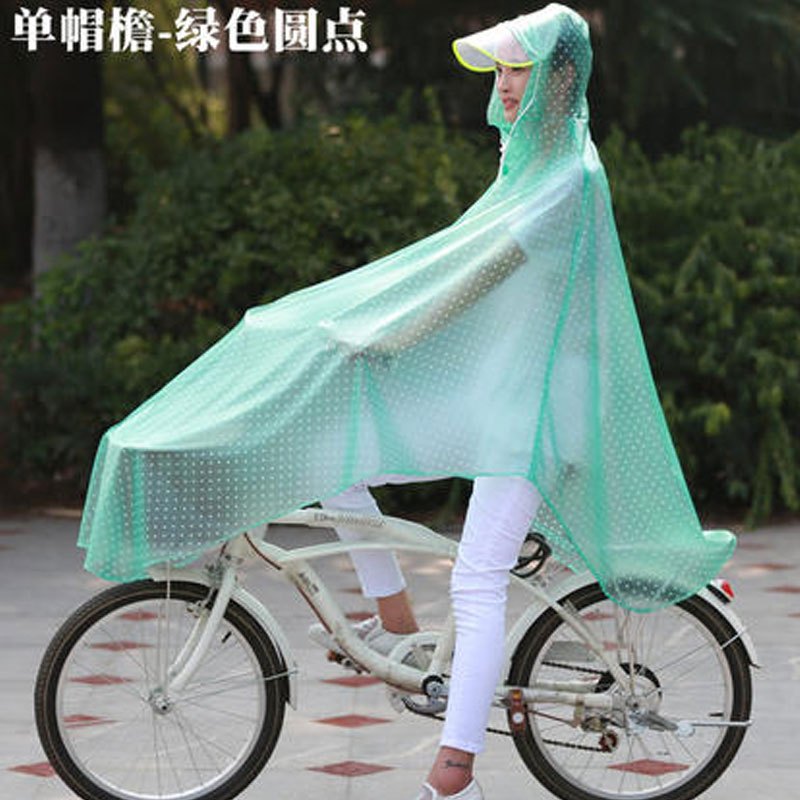 单人电动车自行车雨衣骑行成人男女单车电车透明雨披生活日用晴雨用具雨披雨衣_1 单帽檐自行车绿色圆点