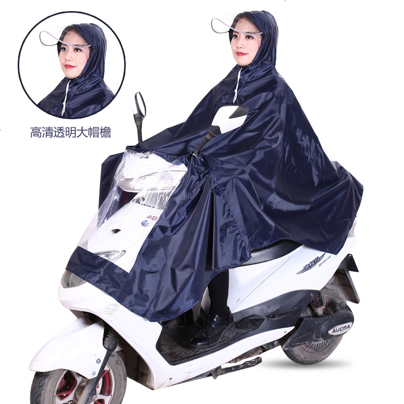 超大雨衣电动车单人摩托车雨衣男女士大帽檐加大加厚雨衣雨披包邮_1 XXXXL_藏青色(透明帽檐）