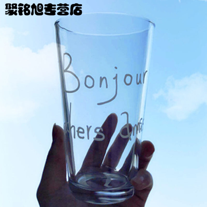 家用创意玻璃杯杯子女学生韩版水杯简约耐热透明早餐牛奶果汁杯简约玻璃杯_1_0 Bonjour白-玻璃杯
