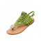 欧美罗马夹趾凉鞋女式夏季水钻平跟平底夹脚沙滩鞋凉拖鞋 绿色凉鞋-扣带
