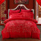 四件套全棉纯棉床上用品大红色喜被子欧美风床单被套加厚结婚婚庆_1 1.5m(5英尺)床 锁珠帘+枕芯2只【手提袋】
