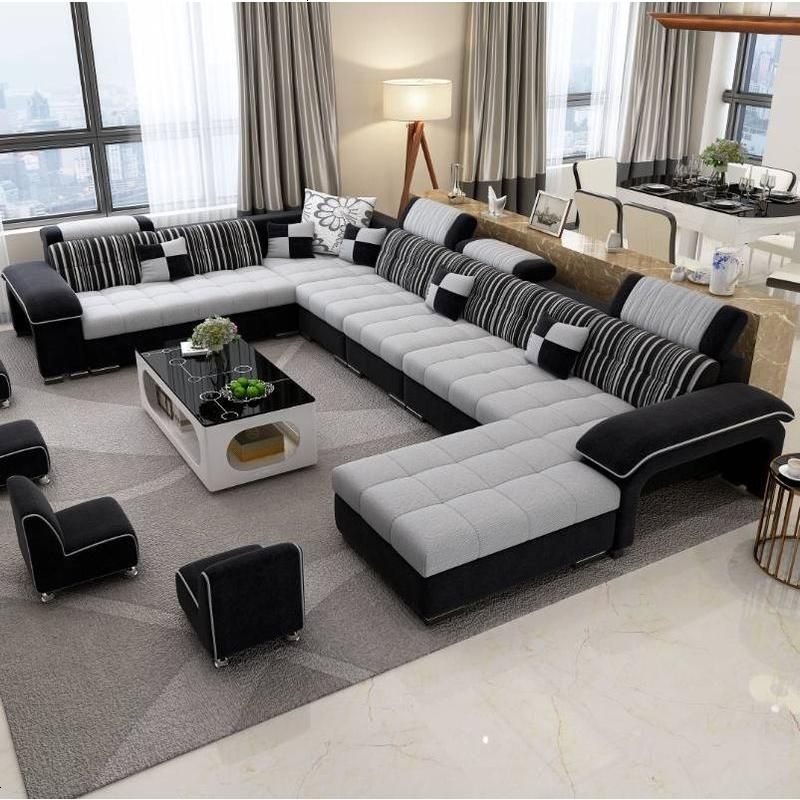 沙发客厅整装布艺沙发小户型贵妃转角组合北欧现代简约u型l型家用_955_786 大六件套4米_黑色+灰色