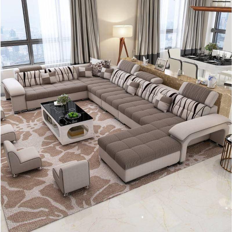沙发客厅整装布艺沙发小户型贵妃转角组合北欧现代简约u型l型家用_955_786 六件套3.6米（送地毯）_浅褐+褐色