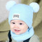 贝迪牛+秋冬宝宝套头帽保暖帽婴儿毛线帽围巾套装 蓝色15标双球帽+围脖 0-12个月左右