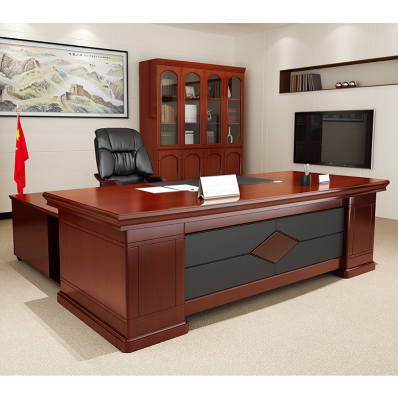 三能 家具大班台老板桌木质办公桌椅组合现代中式实木皮其他人造板