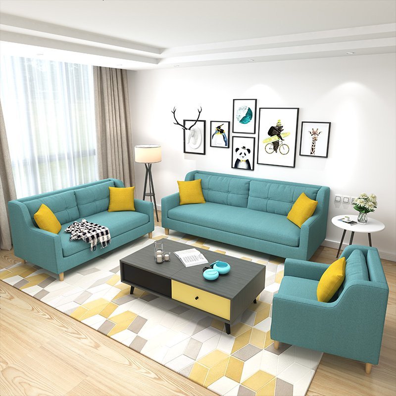 北欧布艺沙发组合小户型三人简约现代客厅整装家具可拆洗123沙发_431_978 双人_天蓝色