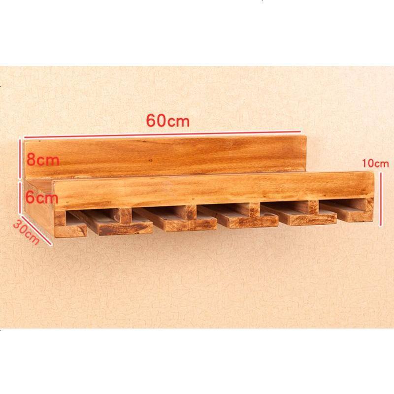 欧式实木壁挂悬挂葡萄酒架置物架餐厅复古高脚杯架红酒柜 _多层款式_实木酒杯架长60cm