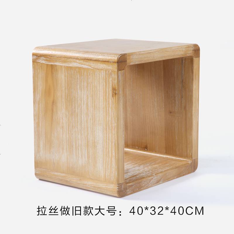日式家居创意实木换鞋凳 小矮凳茶几圆凳子 梳妆凳亲子板凳椅_199_296 大号（拉丝做旧款）