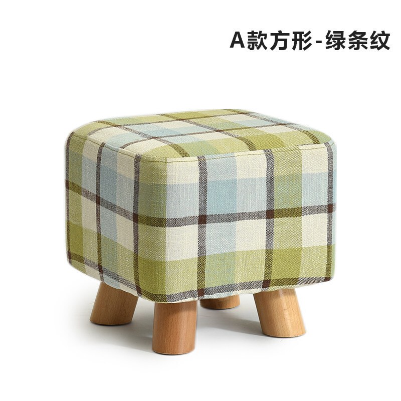 实木小凳子时尚小板凳创意沙凳布艺矮凳家用茶几凳换鞋凳_3 方B款-抹茶色