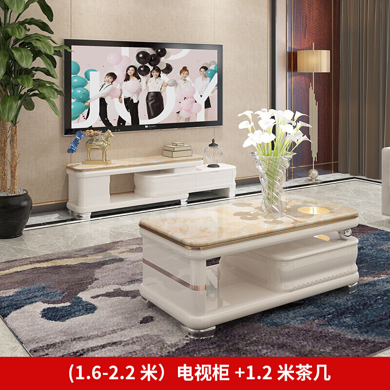 现代简约电视柜茶几组合套装客厅大理石伸缩时尚烤漆成套家具_6 1.6-2.2米电视柜+1.2米茶几