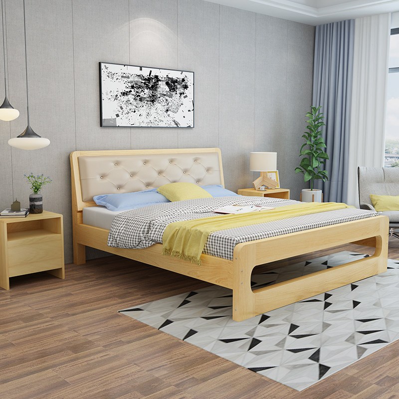 欧宝美 北欧实木床1.8米双人床主卧现代简约卧室欧式床单人床成人1.5米床