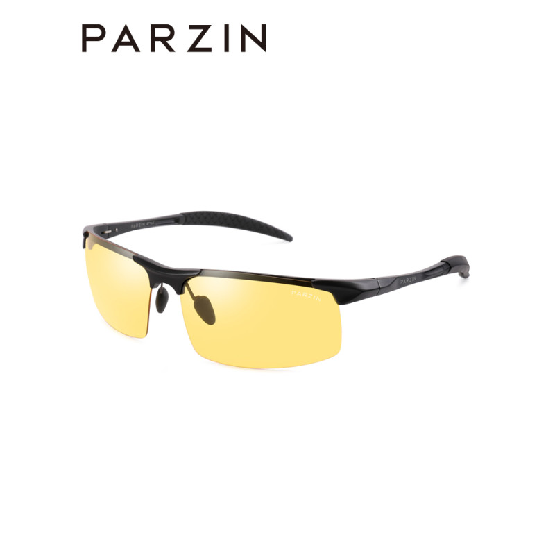 帕森(PARZIN)感光变色太阳镜男士 偏光太阳镜 TAC镜片时尚半框运动眼镜 夜视驾驶墨镜男士 黑框变色夜视片