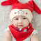 贝迪牛+新生儿胎帽婴儿帽 男女宝宝帽三角巾套装 均码（0-12个月） 蓝色小猪2件套
