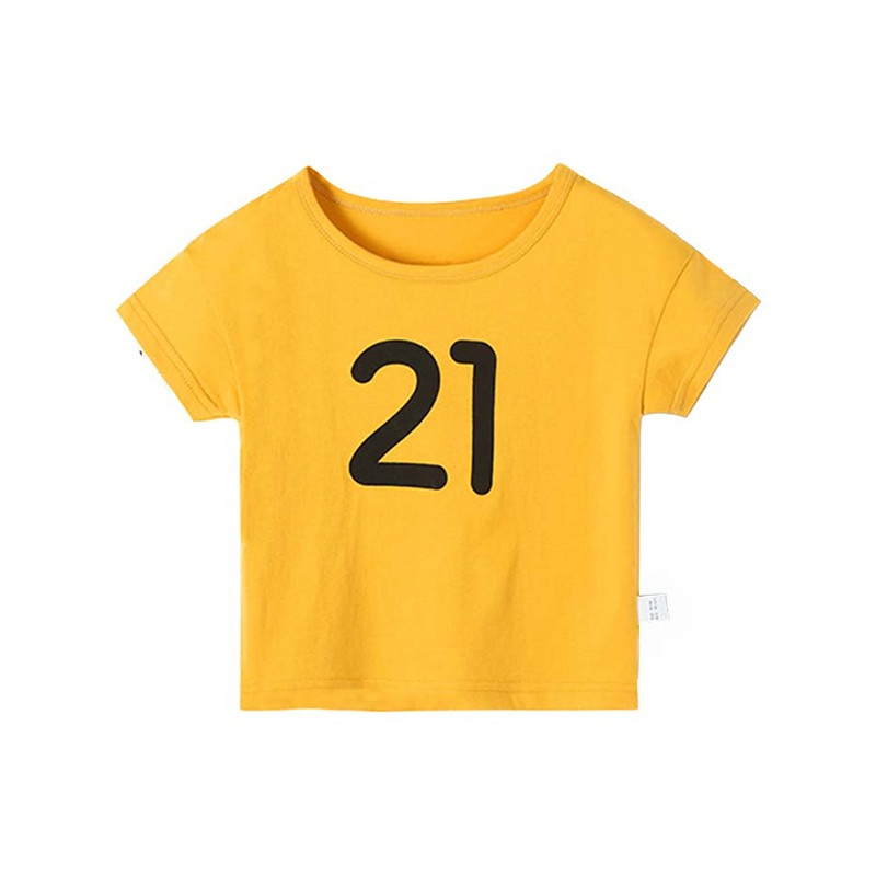南极人(NanJiren)男童短袖卡通字母T恤时尚薄款儿童上衣 宽松数字B姜黄 110cm