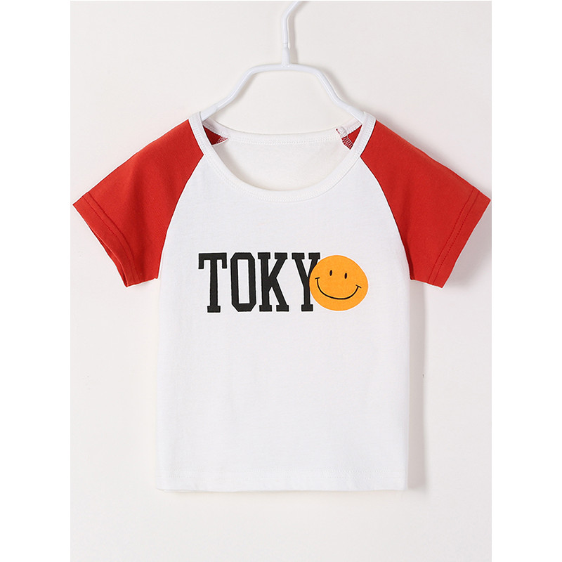 南极人(NanJiren)男童短袖卡通字母T恤时尚薄款儿童上衣 东京微笑浆果红 100cm