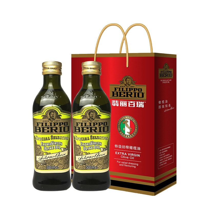 意大利进口翡丽百瑞FILIPPDBERIO优选系列特级初榨橄榄油自用食用送礼500ml*2礼盒装