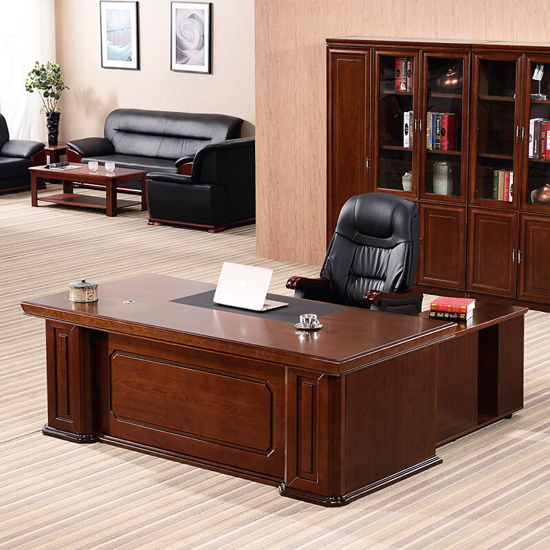 欧宝美板桌总裁桌大班台办公桌油漆实木贴皮经理桌 2.2m老板桌含侧柜