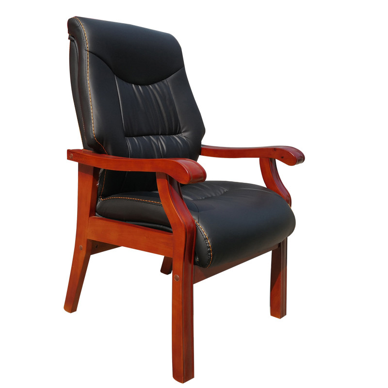 【田珍】实木会议椅子简约现代皮革靠背椅接待椅电脑椅棋牌凳子办公椅 棕色