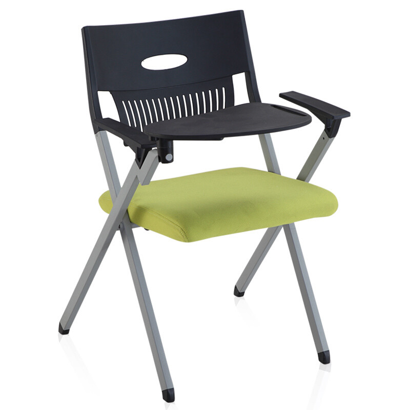欧宝美培训椅带写字板折叠桌椅一体学生靠背职员办公椅子简约网布会议椅款式 绿坐垫带鞋子板