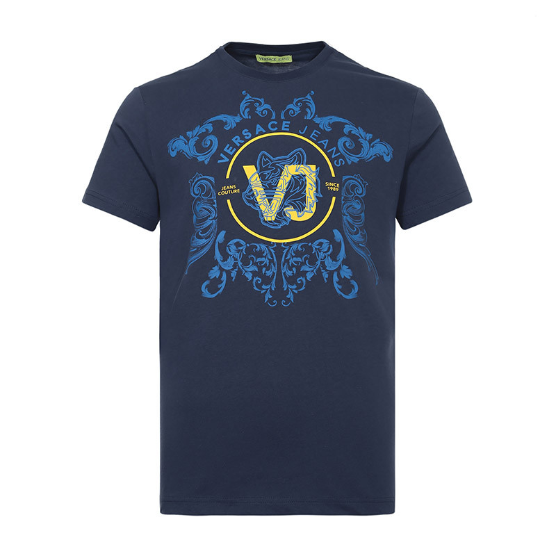 Versace Jeans 范思哲 男士虎头图案棉质圆领T恤衫 B3GTA76D 36610 238-深蓝色 XXL