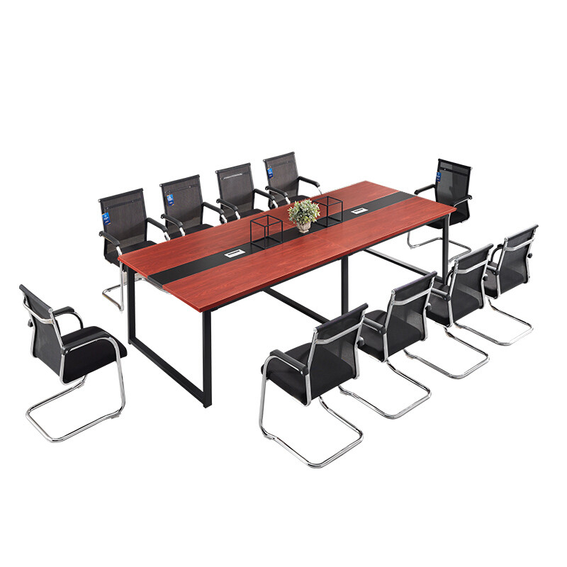 欧宝美会议桌洽谈桌简易钢架桌员工桌长条培训桌红樱桃色 2000*1200(单位：张)