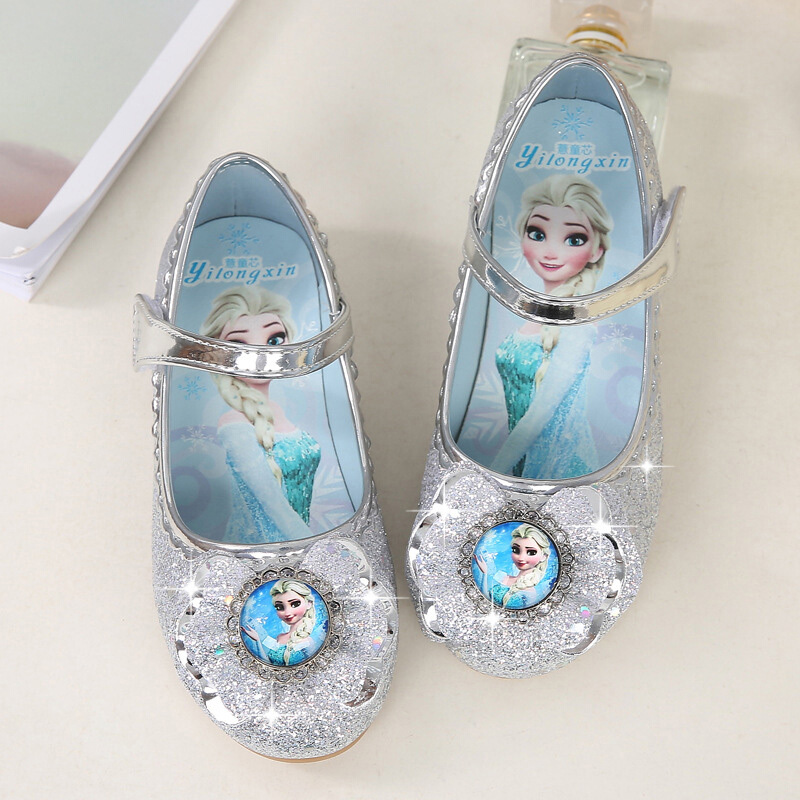 (diluao)女童公主鞋小女孩皮鞋爱莎女浅口冰雪奇缘软底艾莎儿童水晶鞋
