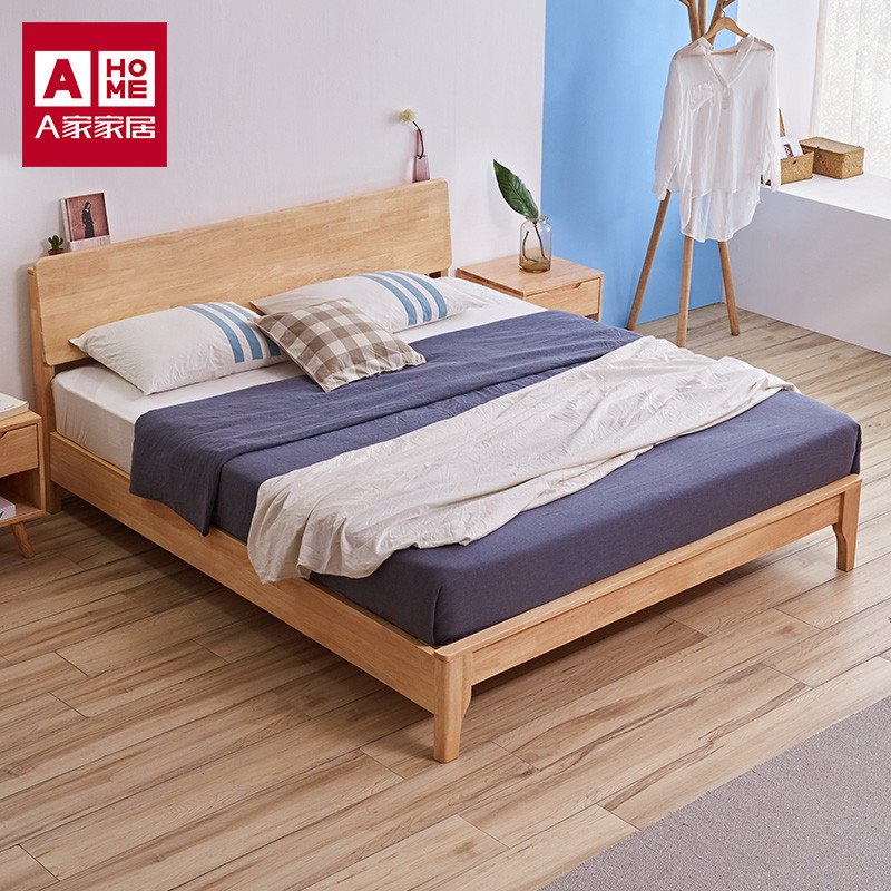 实木框架床NK001 1.8米架子床+床垫+床头柜*1