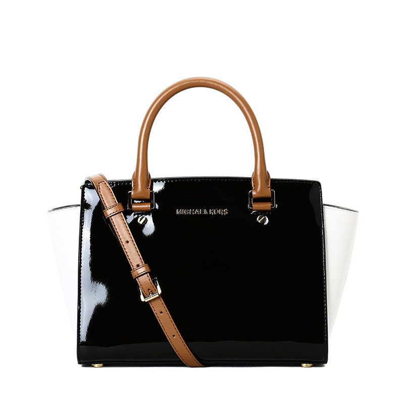 MichaelKors/迈克·科尔斯 女士SELMA亮皮拼色手拎斜挎包30T7GLMS 黑色