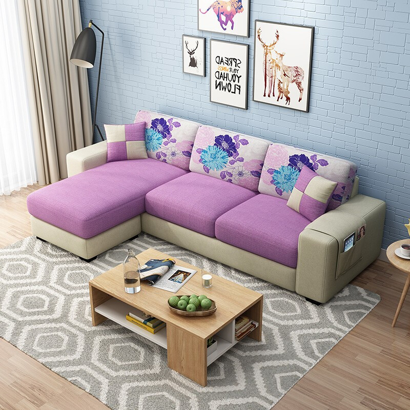 一米色彩 沙发 简约现代布艺沙发小户型左贵妃整装组合可拆洗右转角2.1米三人位布沙发 客厅家具 紫色款