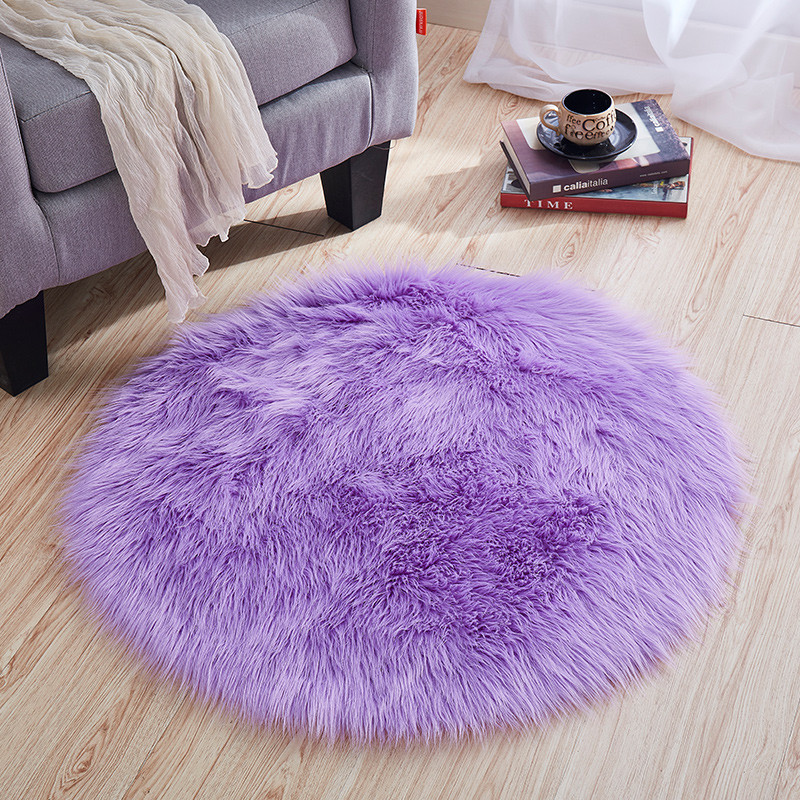 仿羊毛白色圆形地垫电脑椅梳妆台卧室床边长毛装饰拍照毛毛地毯_1 直径120厘米 紫色