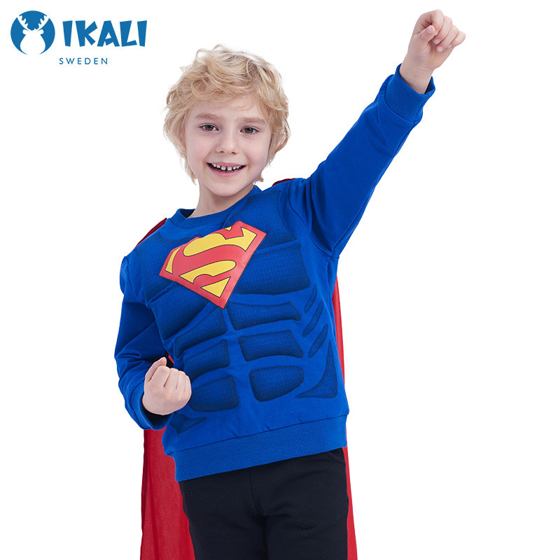 DC款儿童男童超人肌肉卫衣加绒款 角色扮演服装 宝蓝 140cm