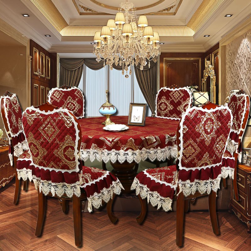 餐桌布圆形桌布大圆桌桌布布艺家用欧式结婚婚礼喜庆实木台布_1 150cm*150cm 大菱形-红色