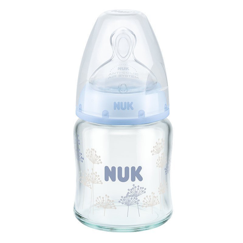 nuk宽口耐高温玻璃彩色奶瓶120ml(带1号硅胶中圆孔奶嘴)