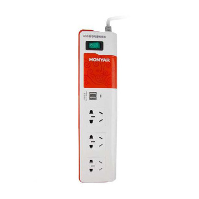 鸿雁三位单控带USB充电功能电源转换器ZDJ31G3/D/USB/2 线长2米