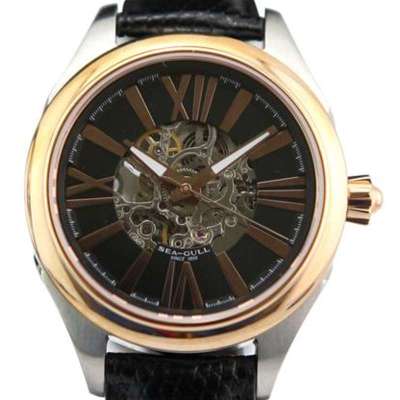 海鸥时尚镂空全自动机械腕表黑色女表D219.337【