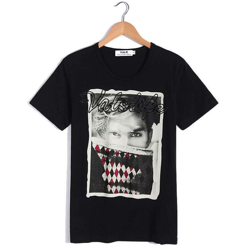 VaLS 男装休闲时尚人脸字母印花圆领短袖T恤
