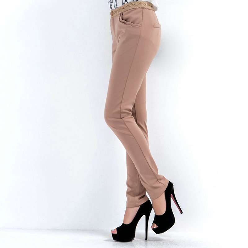 普派腰头装饰花边休闲裤 NJAA16B3 卡其色 M