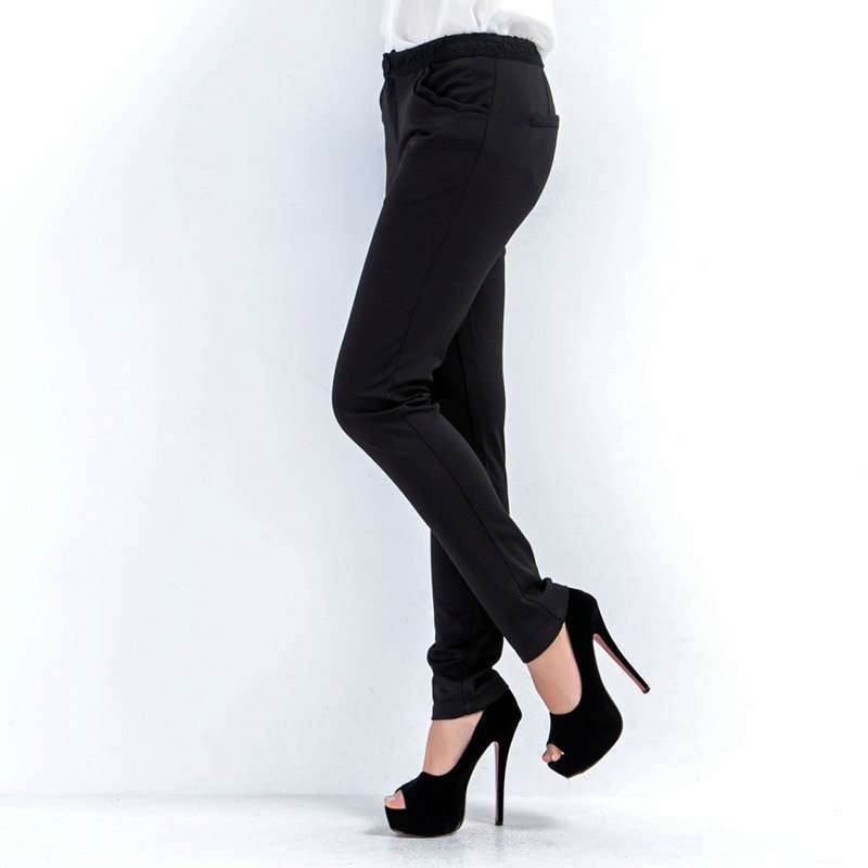 普派腰头装饰花边休闲裤 NJAA16A4 黑色 L【