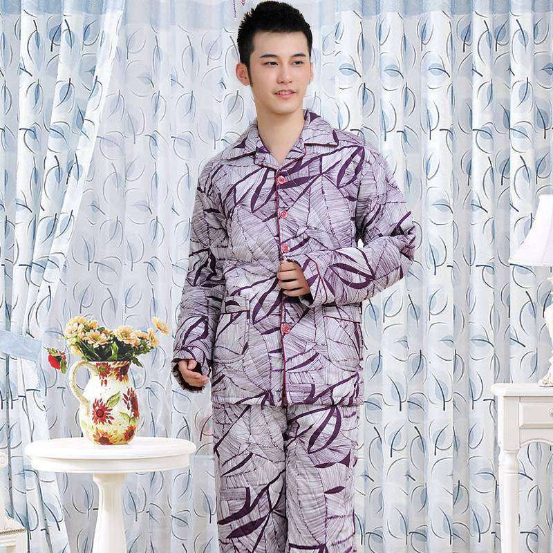 金丰田男士夹棉睡衣套装冬季加厚保暖1837 紫
