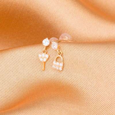 新品首发东祥18K彩金耳钉合成立方氧化锆 女