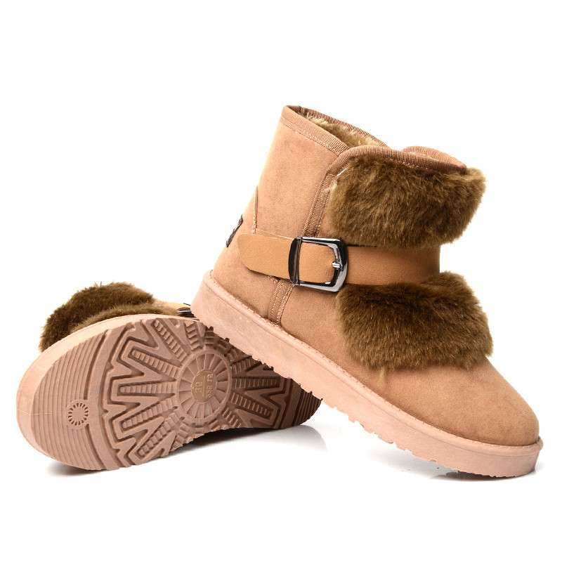 维丹诺新款韩版潮靴冬季仿兔毛厚底雪地靴搭扣