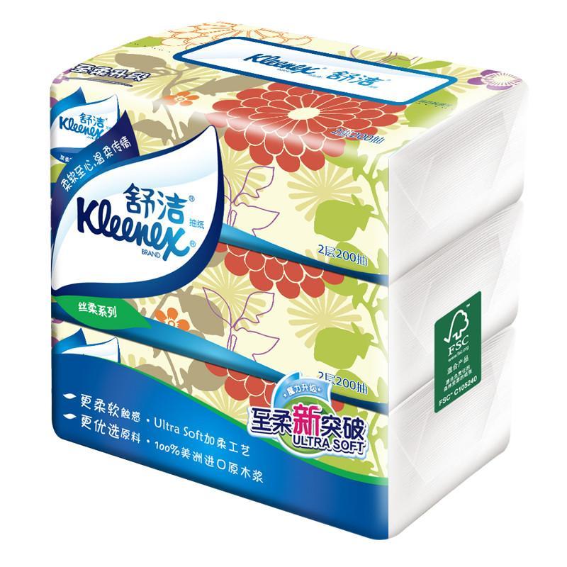 kleenex舒洁 无香抽纸 200抽2层 3包装