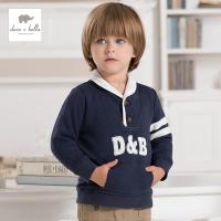 戴维贝拉秋冬男童装宝宝抓绒翻领V领LOGO印