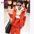新款小鹿雪花拼接连帽马甲休闲套装运动服卫衣三件套女 xxl 橘红色